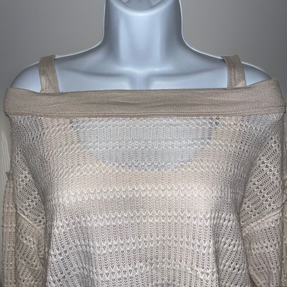Free People XS/TP Sistine Hacci Knit Top Cold Shoulder Cream Womens Boho - Picture 4 of 15